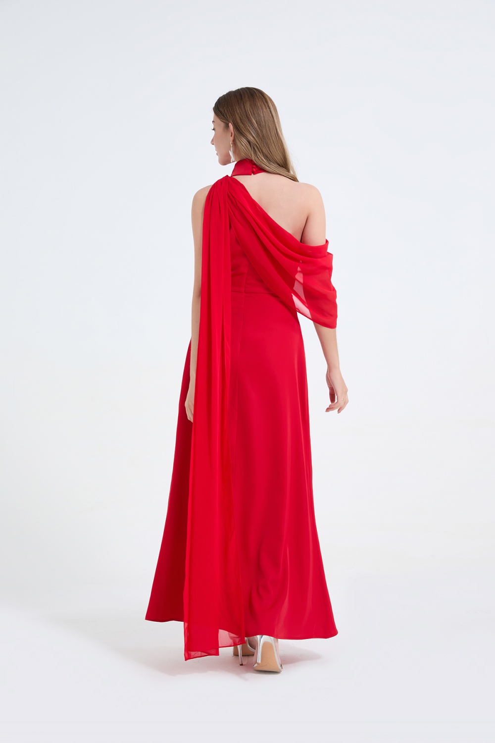 Sloping shoulder temperament dress halter split formal dress
