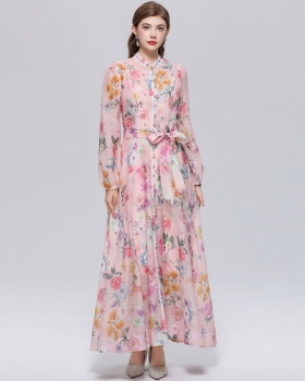 Printing pinched waist niche with sling dress