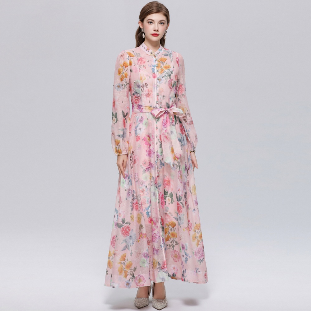 Printing pinched waist niche with sling dress