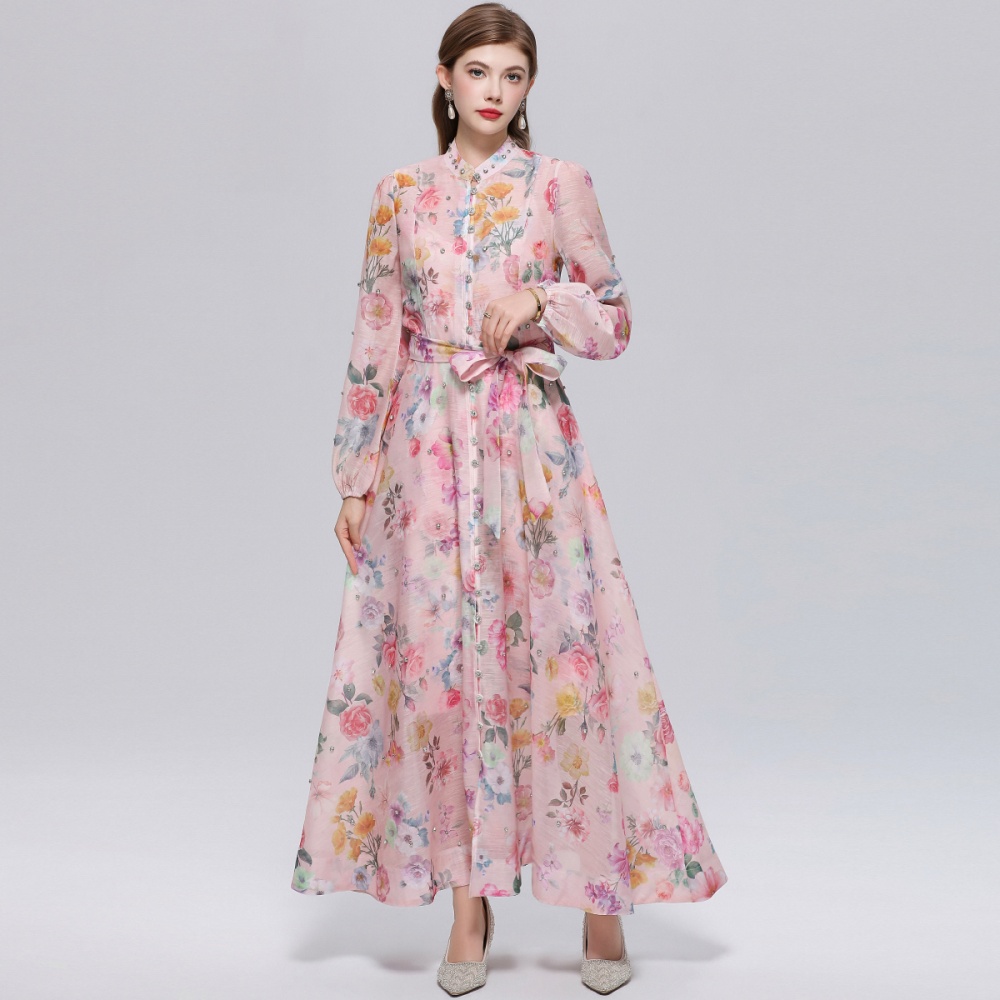 Printing pinched waist niche with sling dress