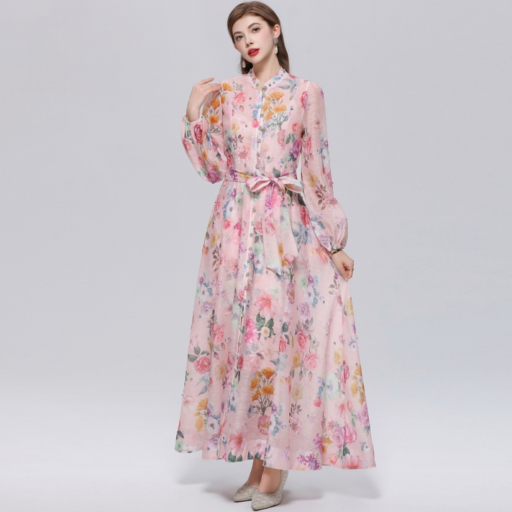 Printing pinched waist niche with sling dress