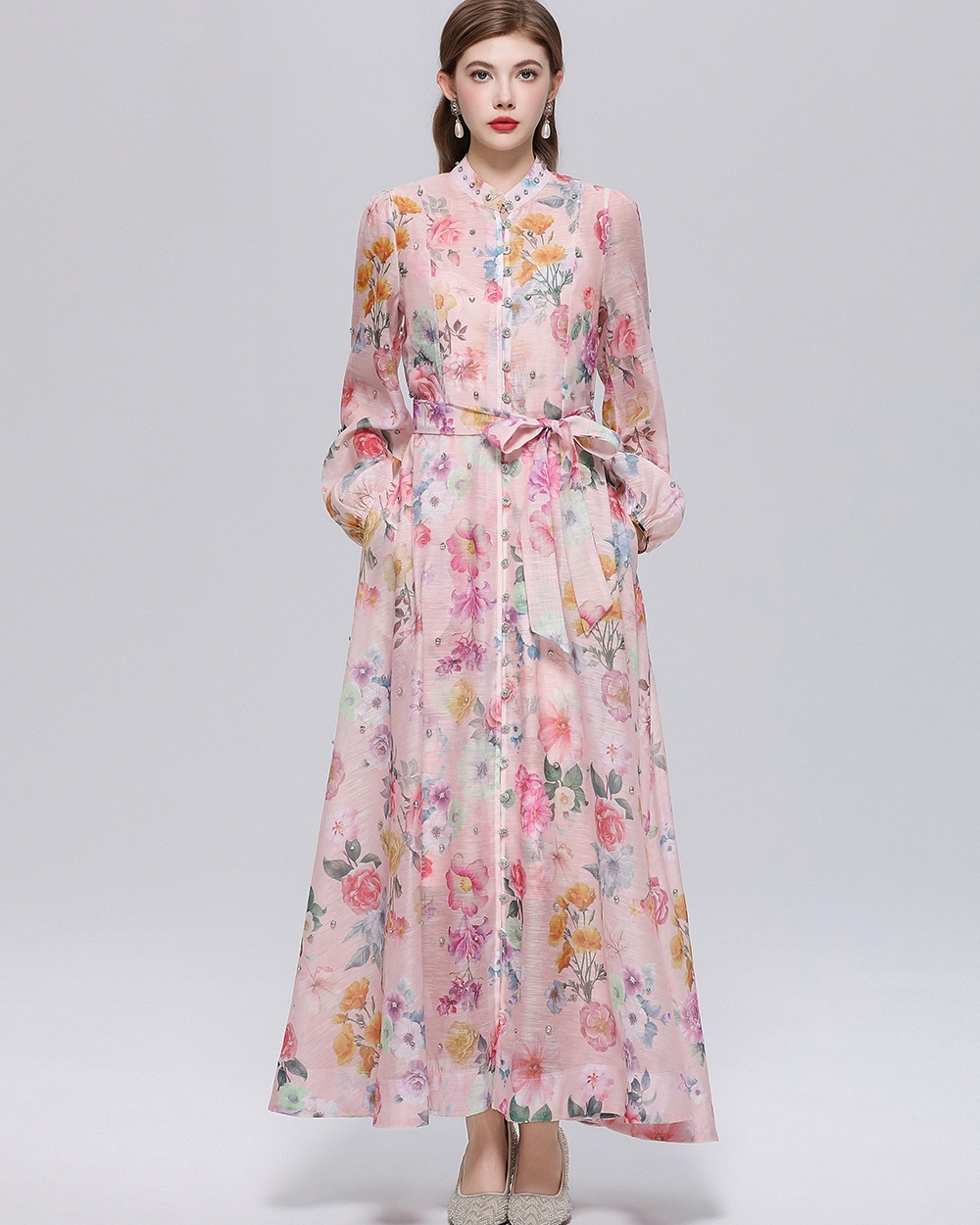 Printing pinched waist niche with sling dress