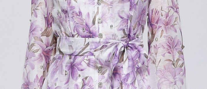 Cstand collar long sleeve printing big skirt dress