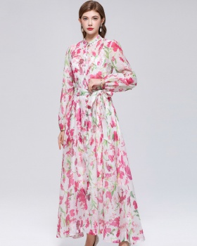 Long sleeve niche printing France style dress