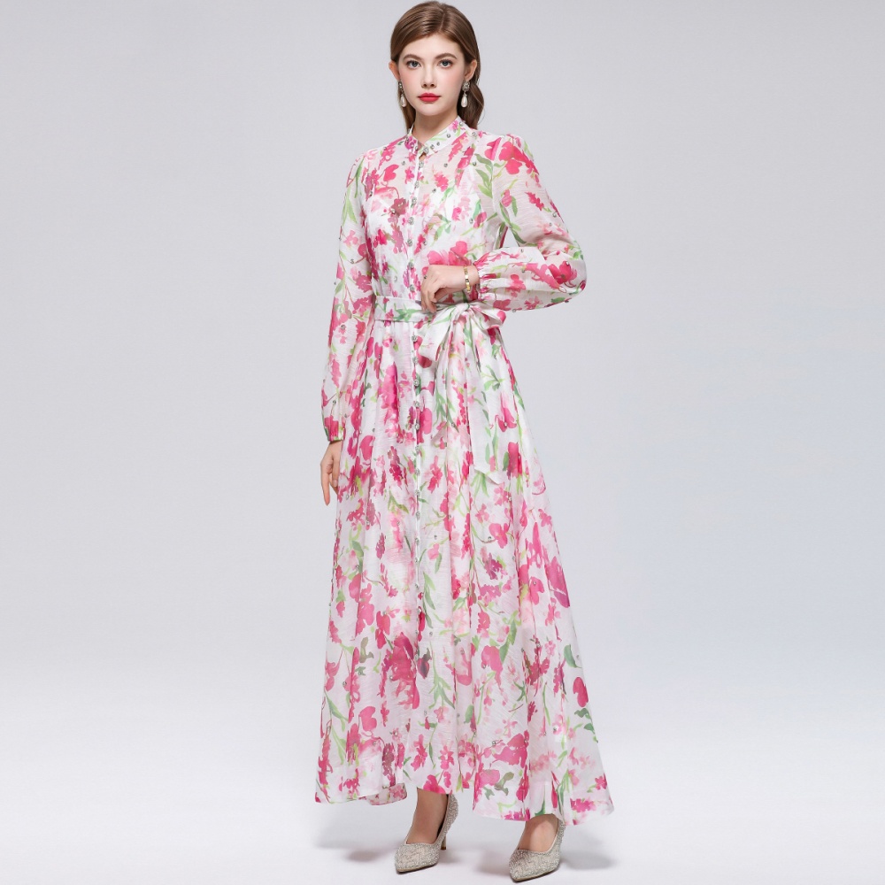 Long sleeve niche printing France style dress
