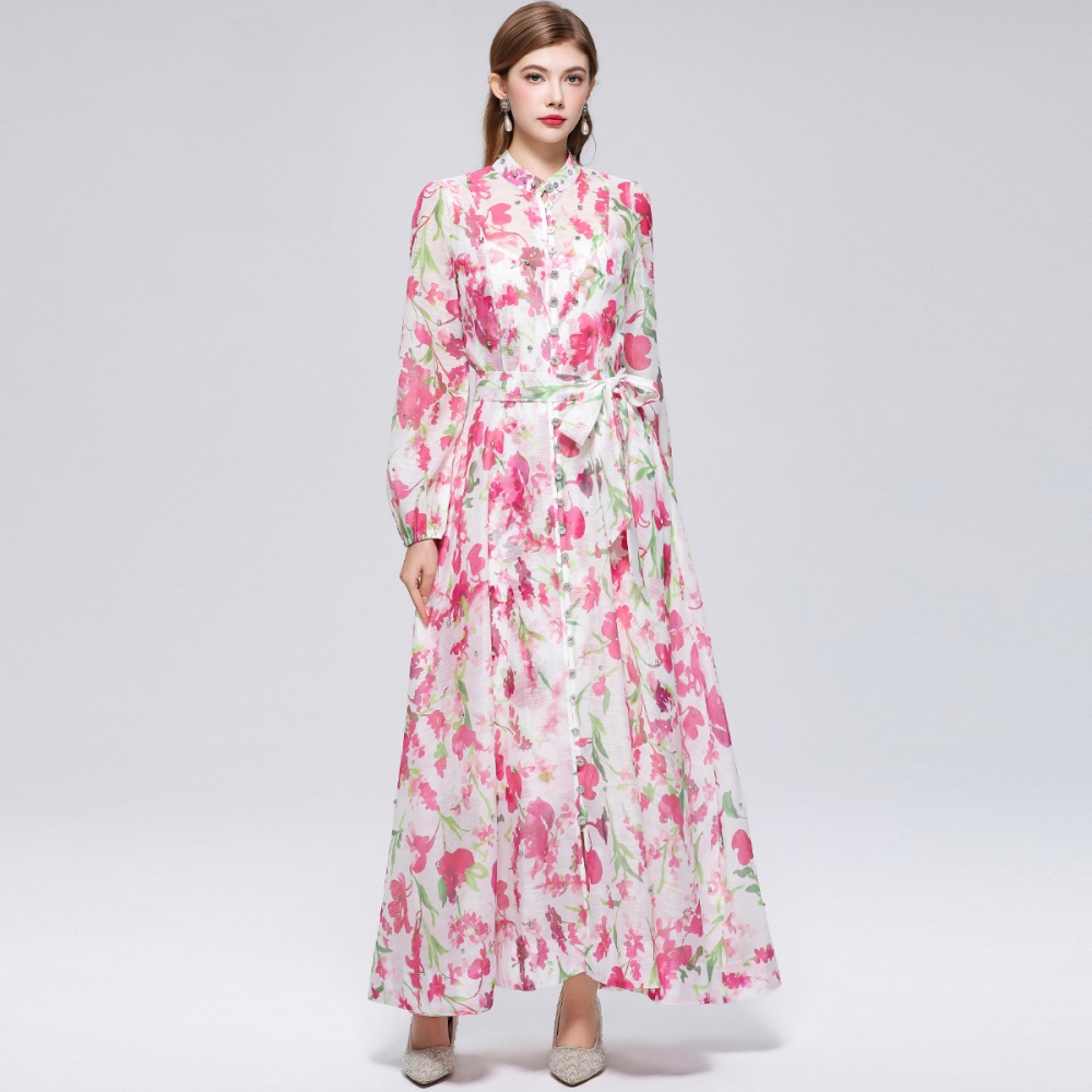 Long sleeve niche printing France style dress