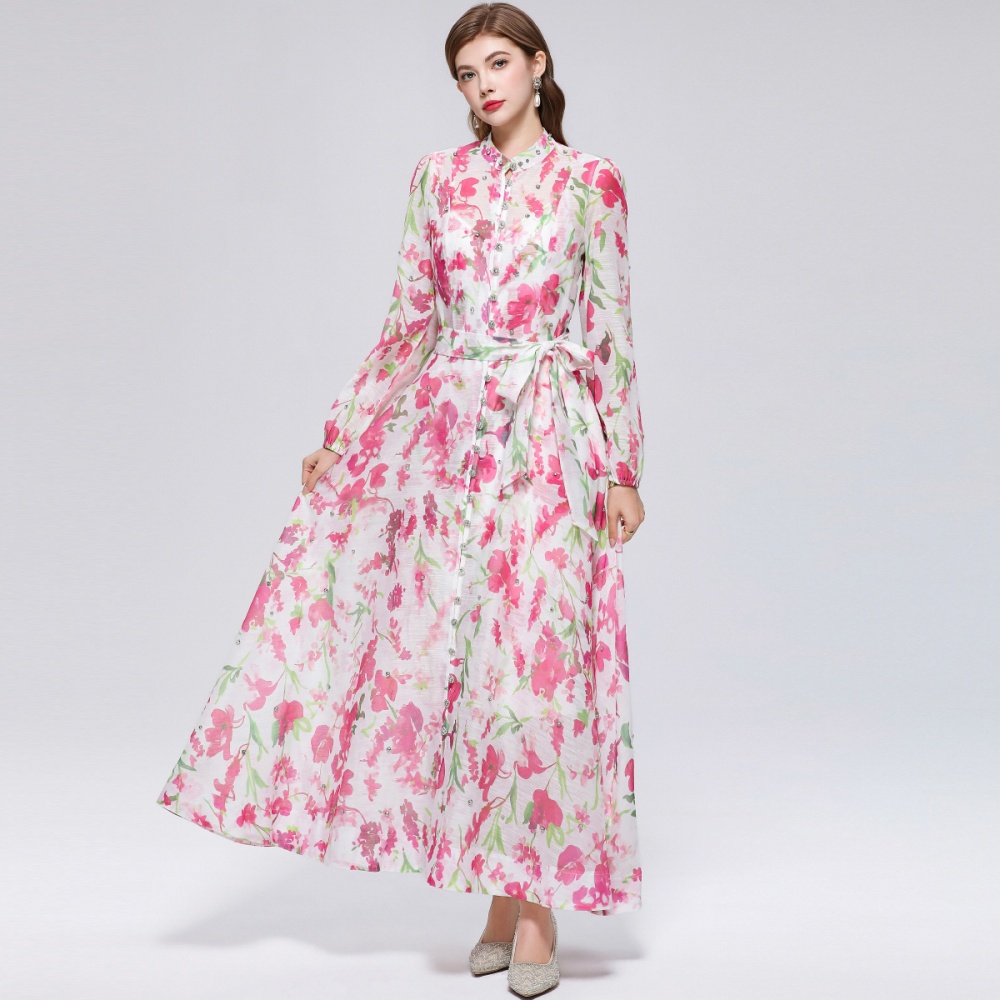 Long sleeve niche printing France style dress