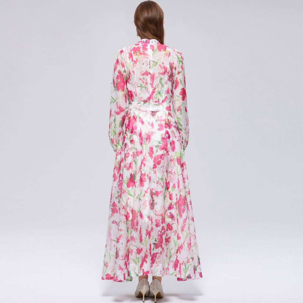 Long sleeve niche printing France style dress
