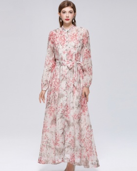 Big skirt niche printing long sleeve dress