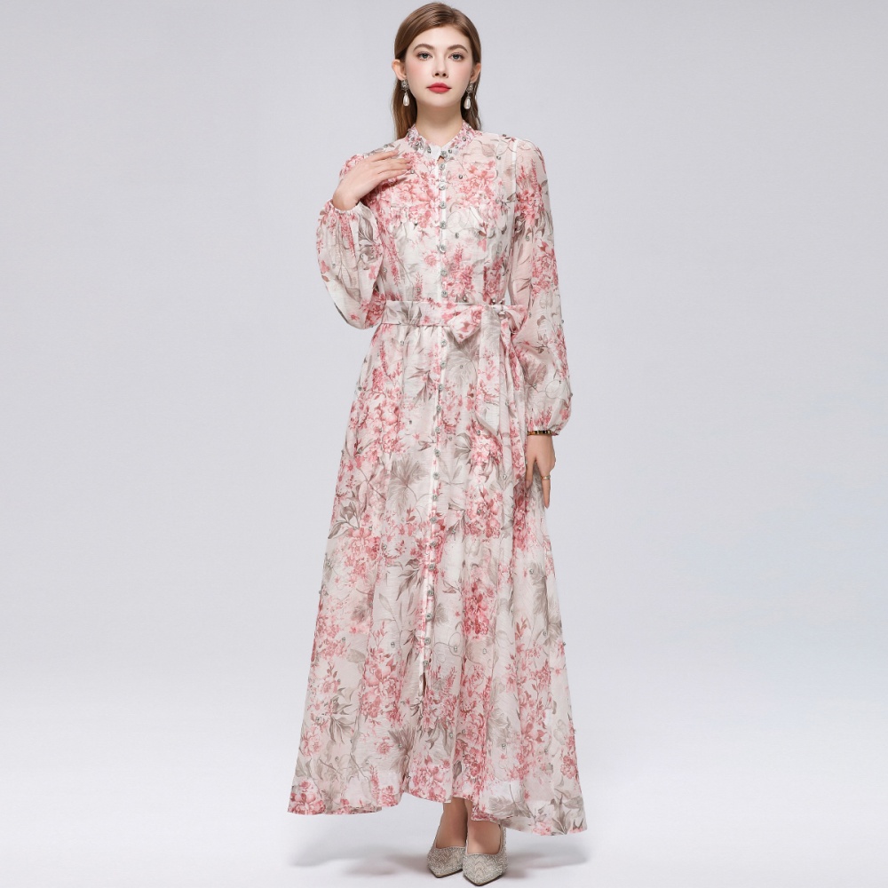 Big skirt niche printing long sleeve dress