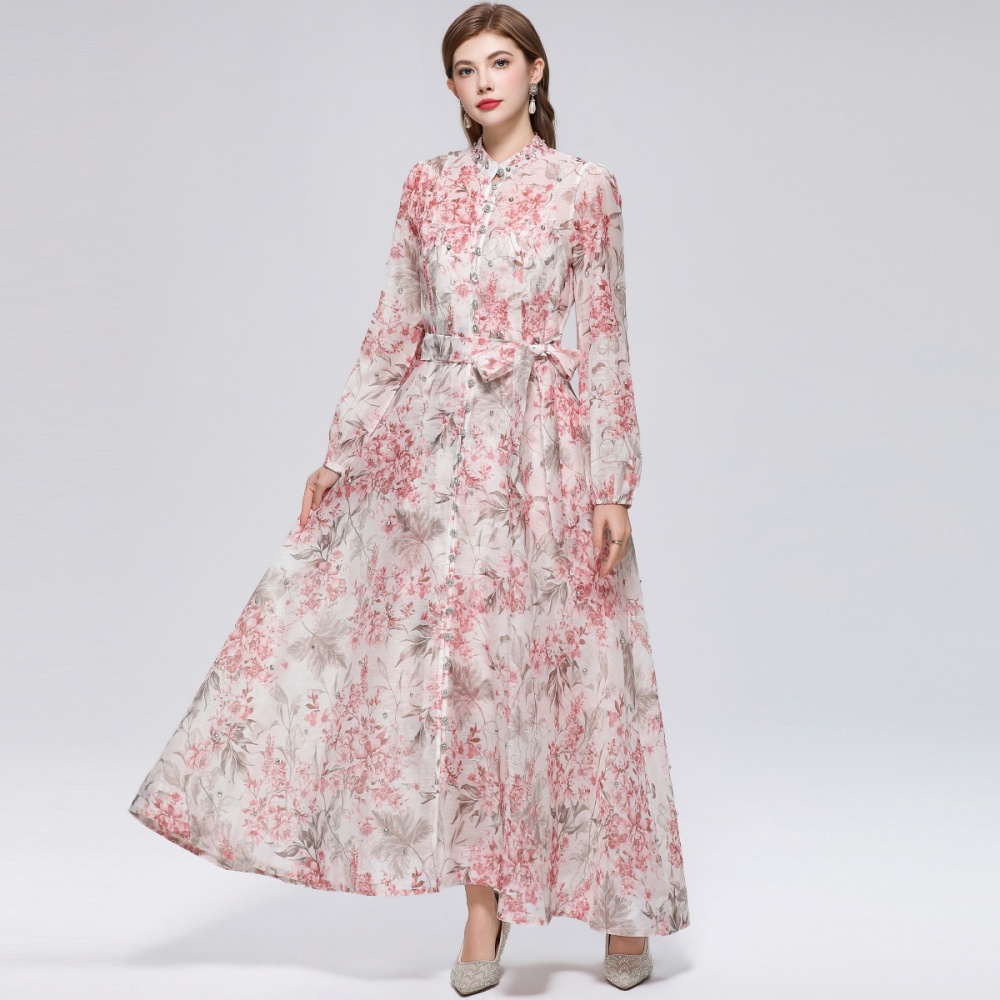Big skirt niche printing long sleeve dress