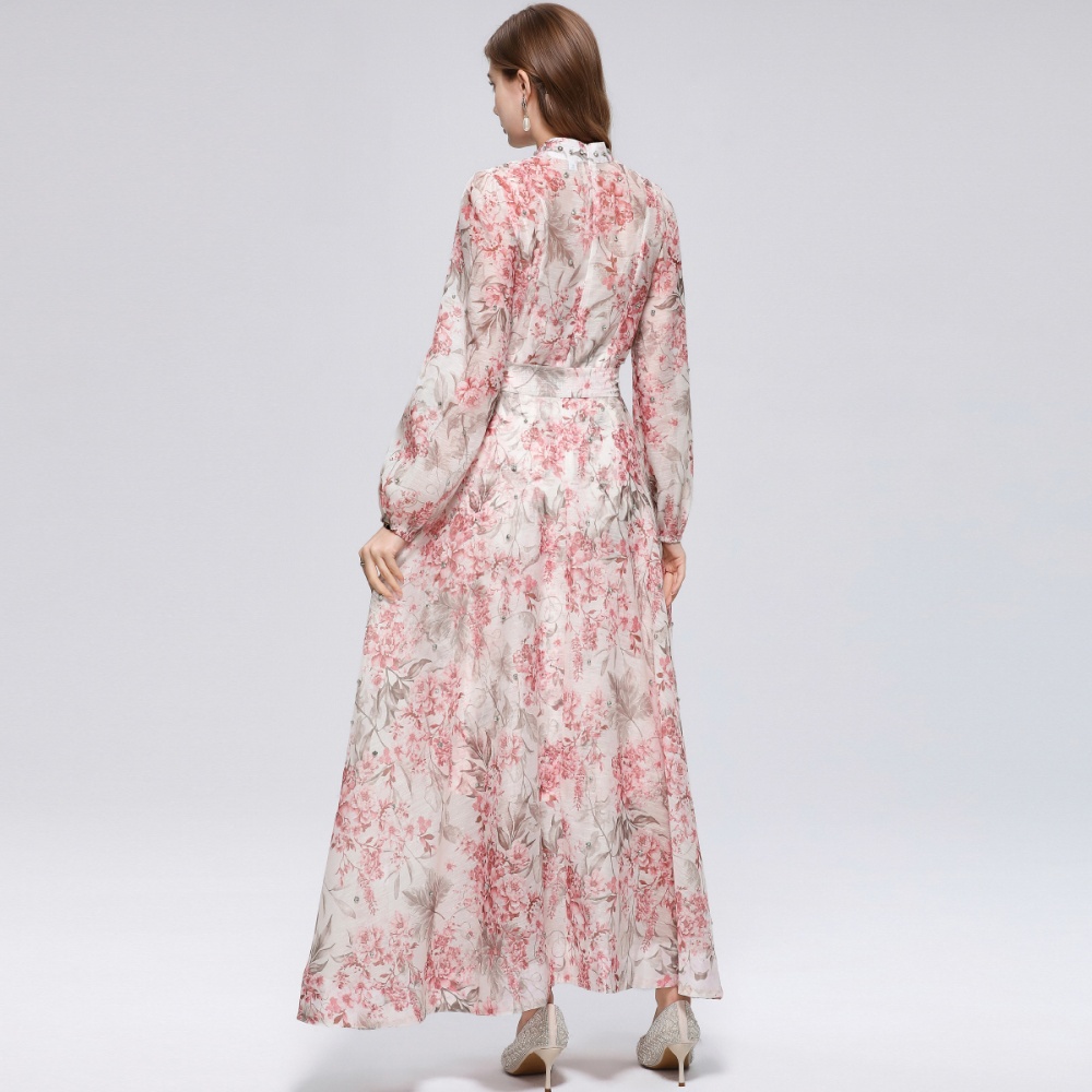 Big skirt niche printing long sleeve dress