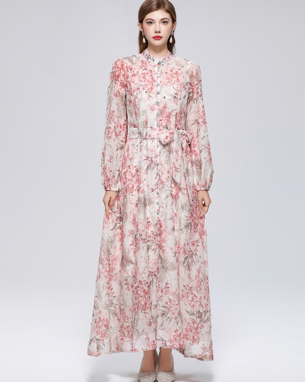 Big skirt niche printing long sleeve dress