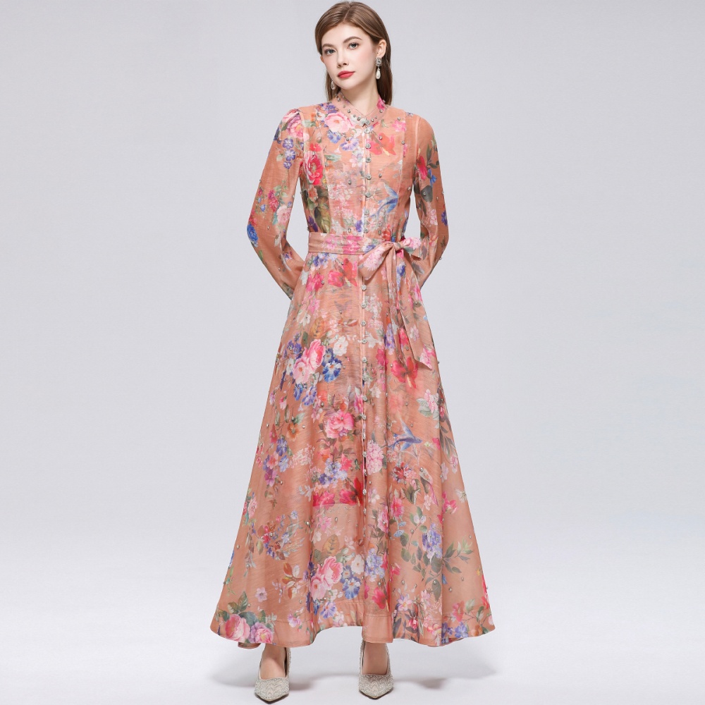 Big skirt niche printing pinched waist with sling dress