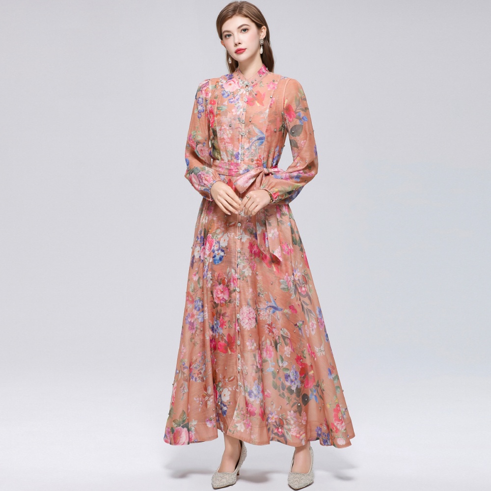 Big skirt niche printing pinched waist with sling dress