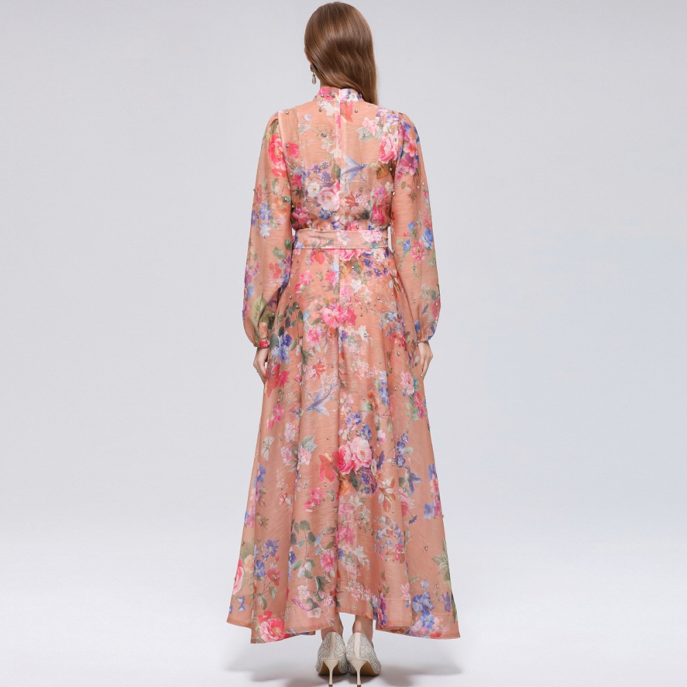 Big skirt niche printing pinched waist with sling dress