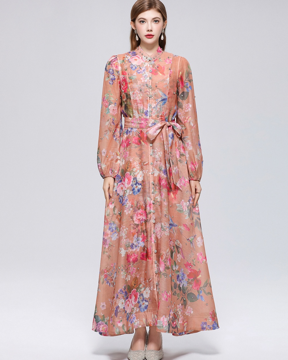 Big skirt niche printing pinched waist with sling dress