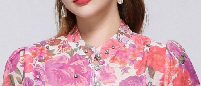 Big skirt printing France style pinched waist niche dress