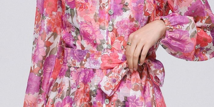 Big skirt printing France style pinched waist niche dress