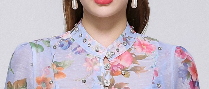 Long sleeve niche big skirt pinched waist printing dress