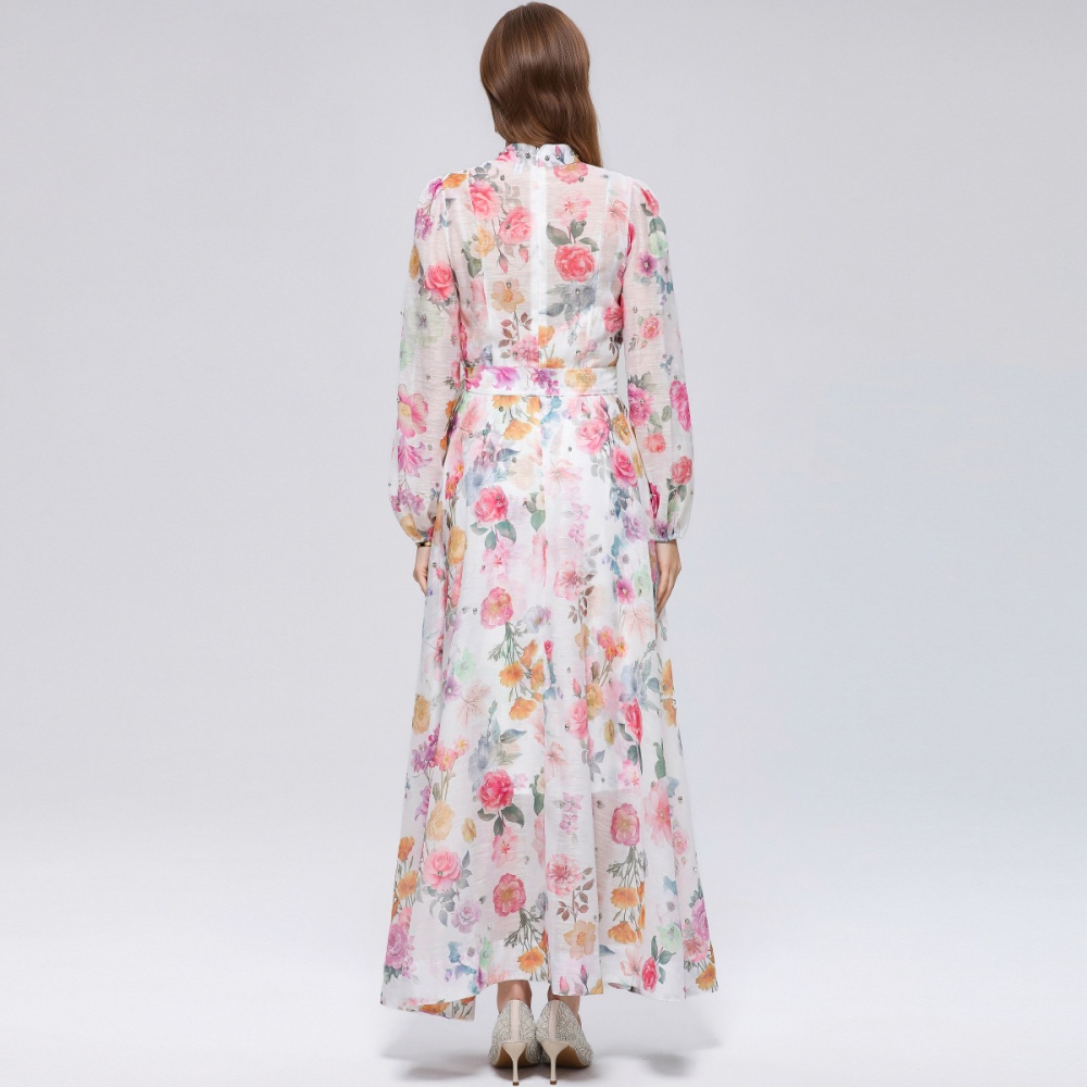 Cstand collar big skirt with sling niche long sleeve dress