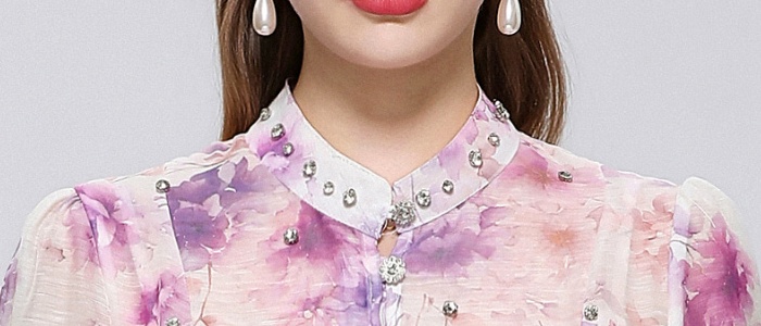 Cstand collar printing long sleeve with sling dress