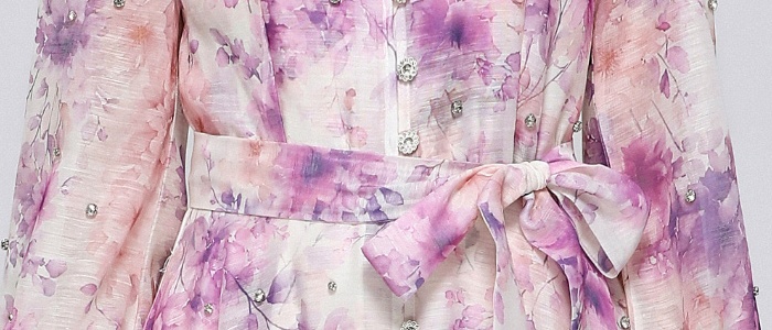 Cstand collar printing long sleeve with sling dress