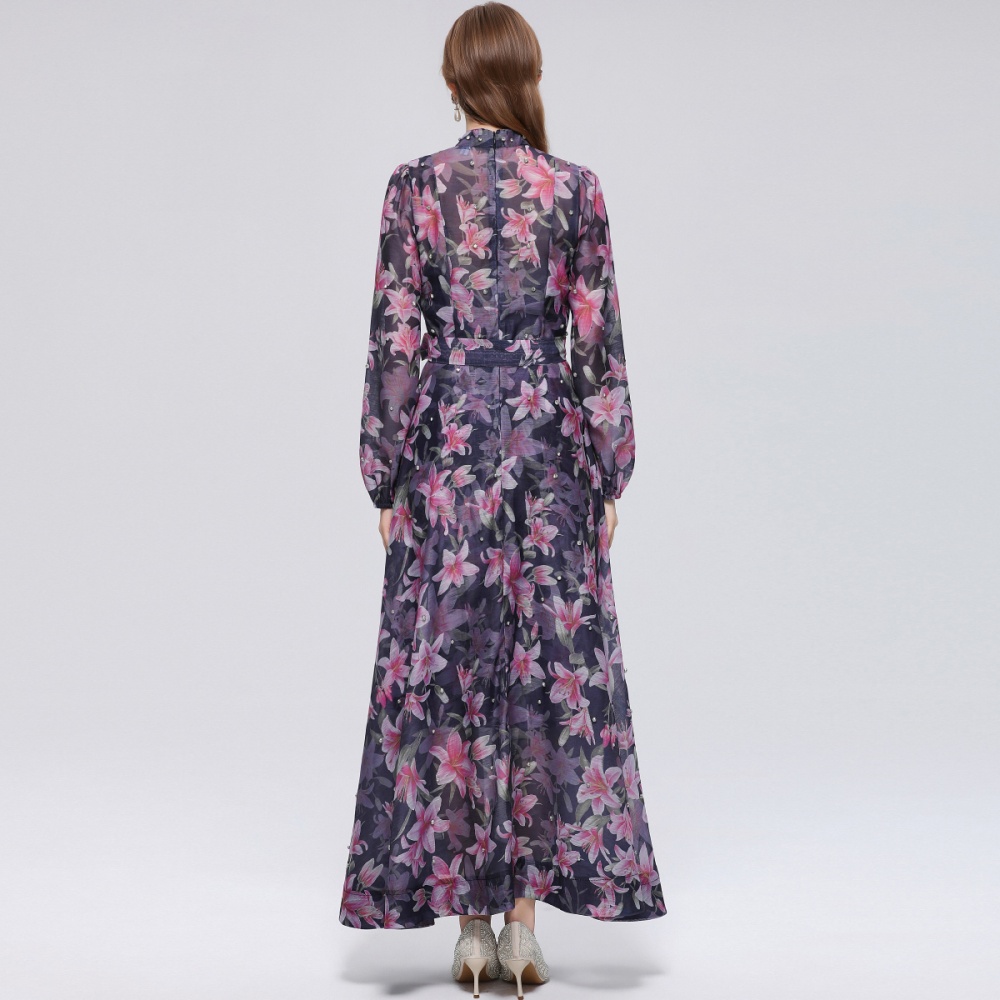 France style printing with sling pinched waist dress