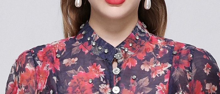 Big skirt cstand collar niche printing dress