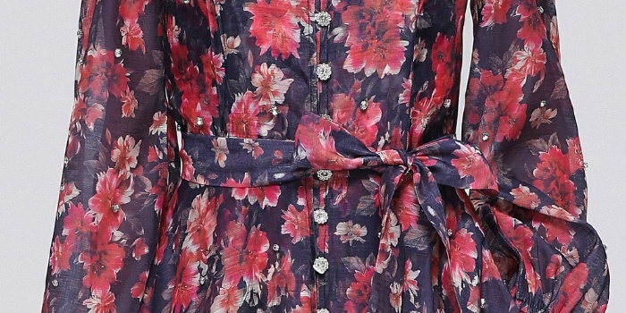 Big skirt cstand collar niche printing dress