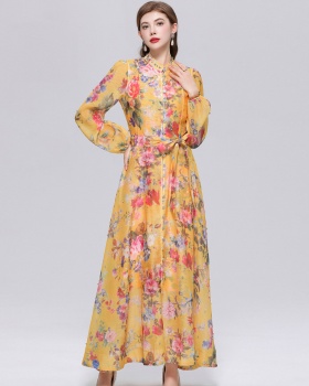 France style niche long sleeve printing with sling dress