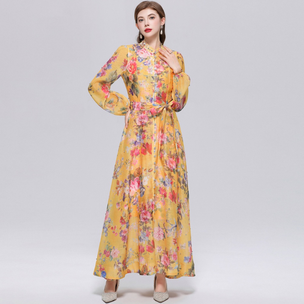 France style niche long sleeve printing with sling dress