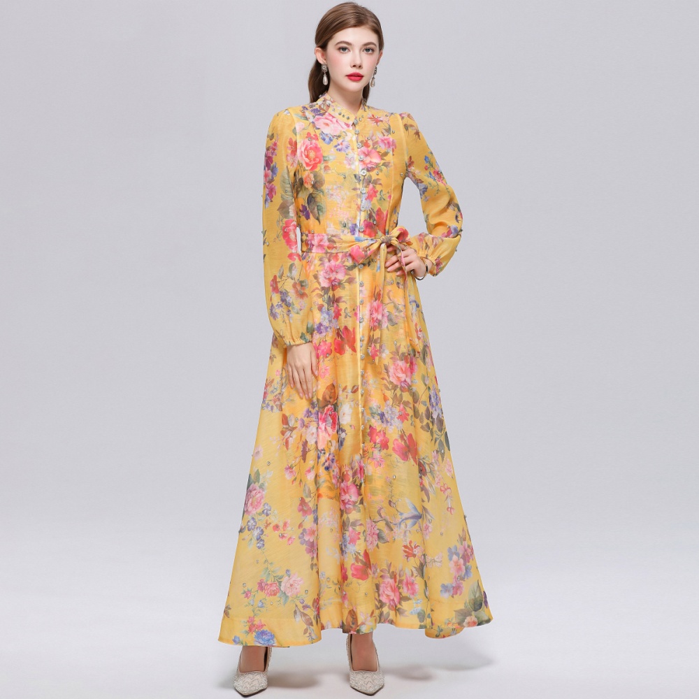 France style niche long sleeve printing with sling dress