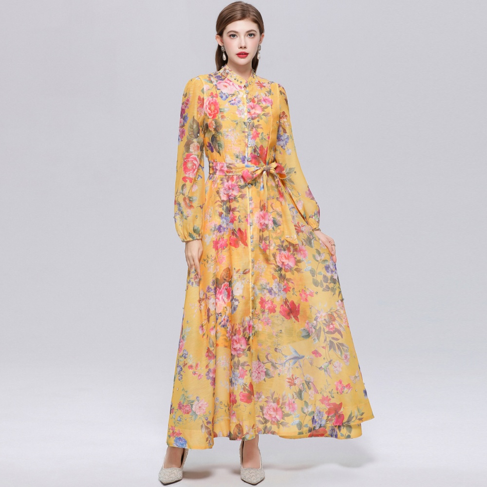 France style niche long sleeve printing with sling dress