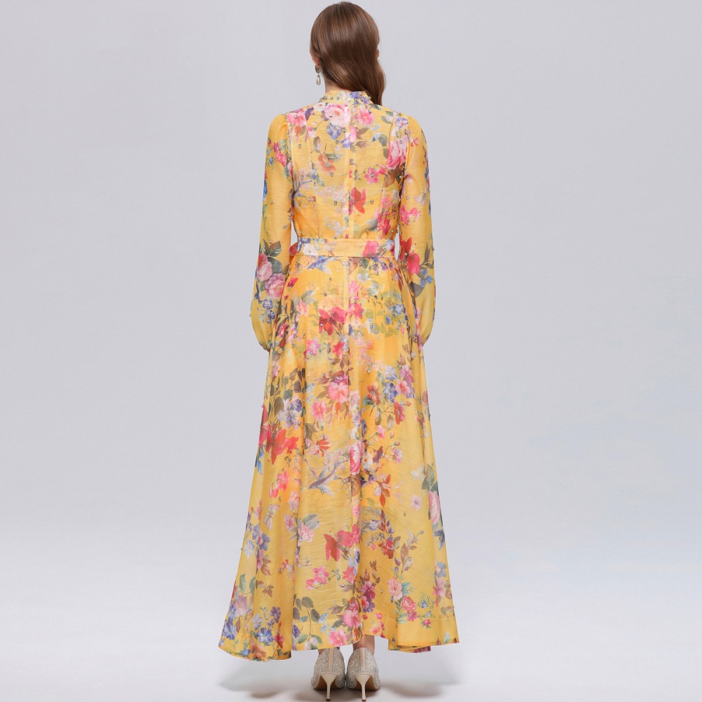 France style niche long sleeve printing with sling dress