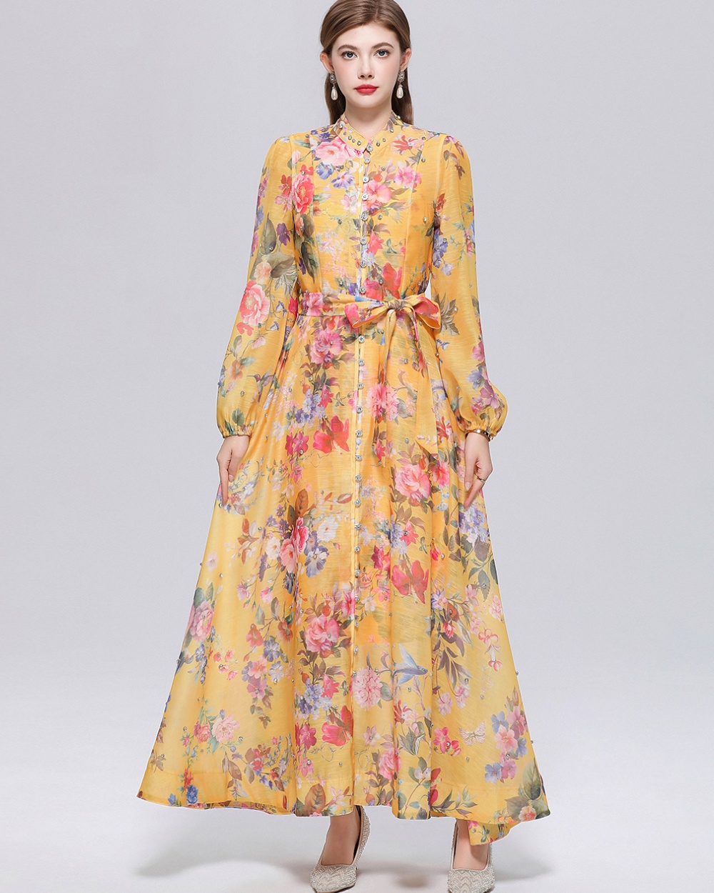 France style niche long sleeve printing with sling dress