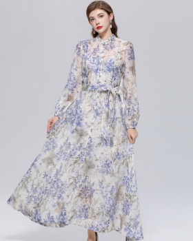 Long sleeve big skirt pinched waist France style dress