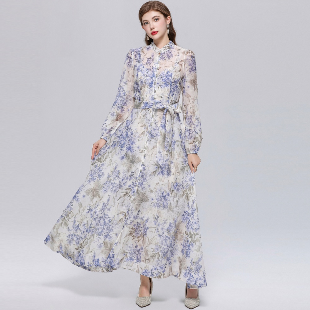 Long sleeve big skirt pinched waist France style dress