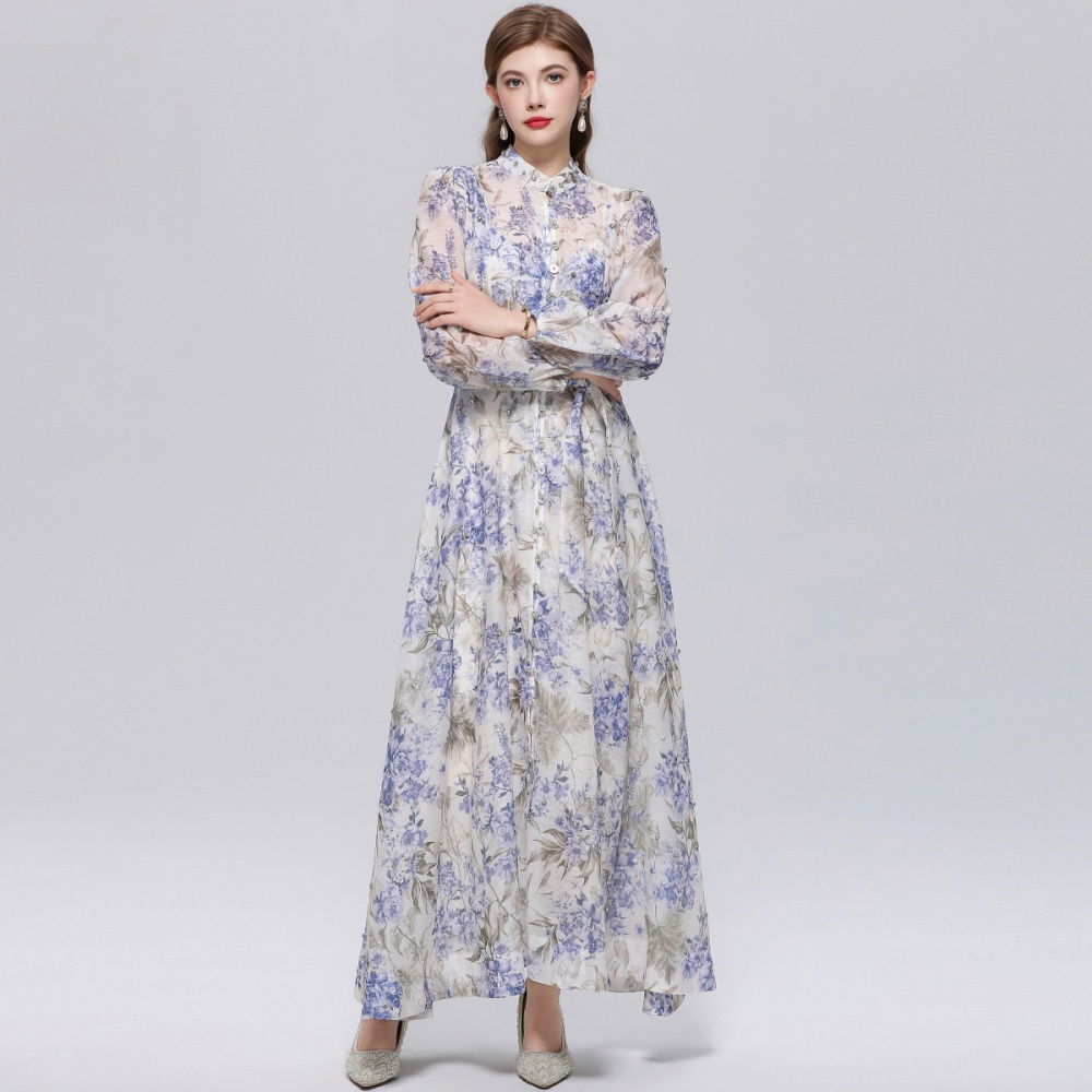 Long sleeve big skirt pinched waist France style dress