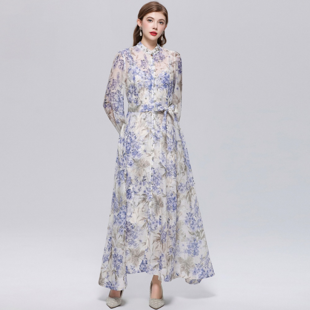 Long sleeve big skirt pinched waist France style dress