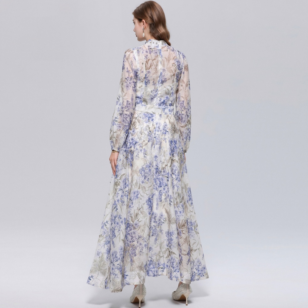 Long sleeve big skirt pinched waist France style dress