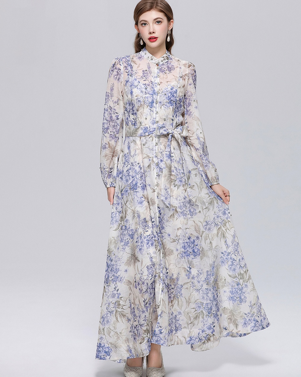 Long sleeve big skirt pinched waist France style dress