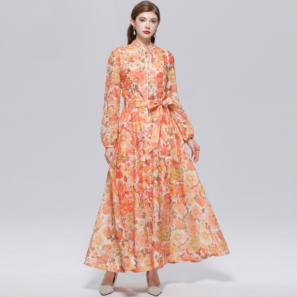 Pinched waist long sleeve niche with sling France style dress