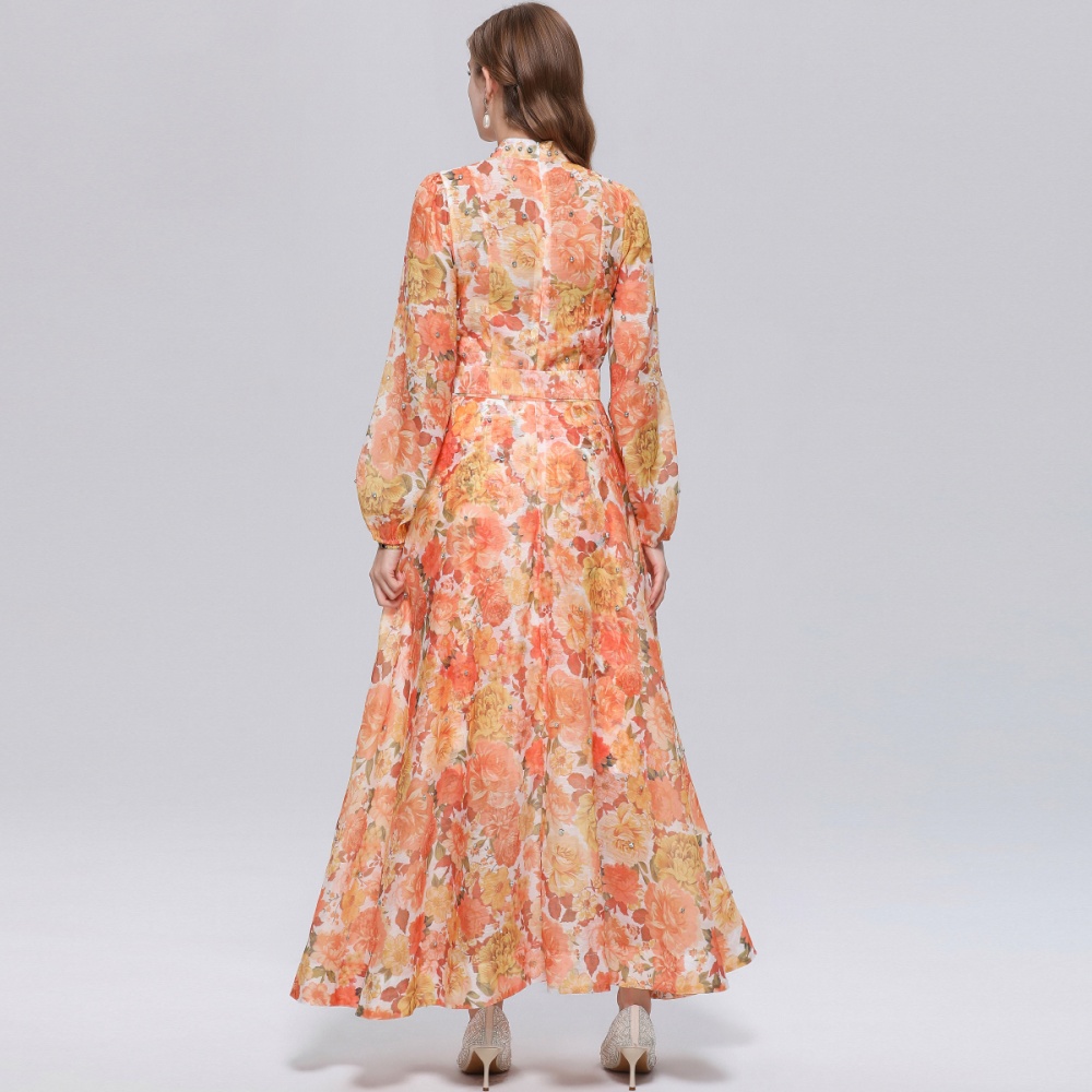 Pinched waist long sleeve niche with sling France style dress