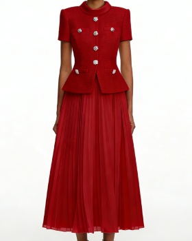 Short sleeve diamond skirt temperament coat a set