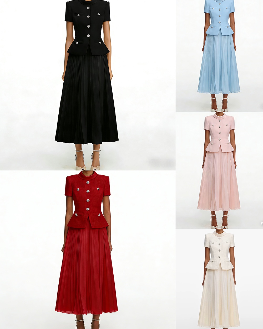 Short sleeve diamond skirt temperament coat a set