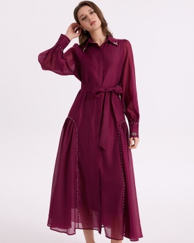 Single-breasted long dress temperament dress