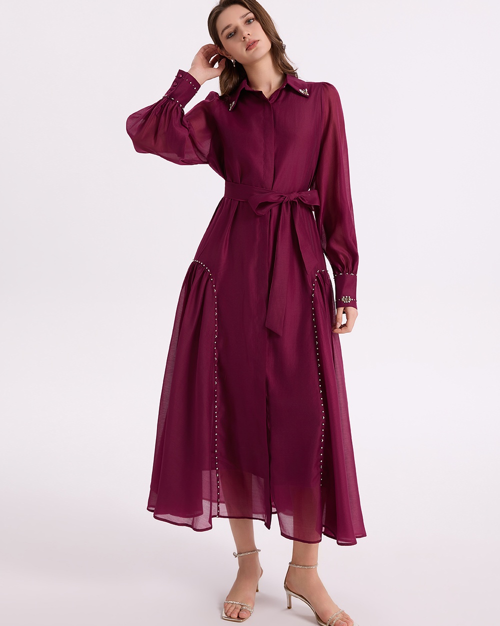 Single-breasted long dress temperament dress