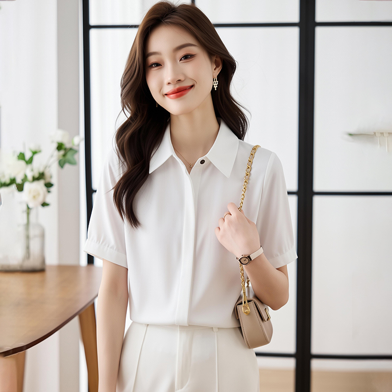 Summer short sleeve tops white shirt for women