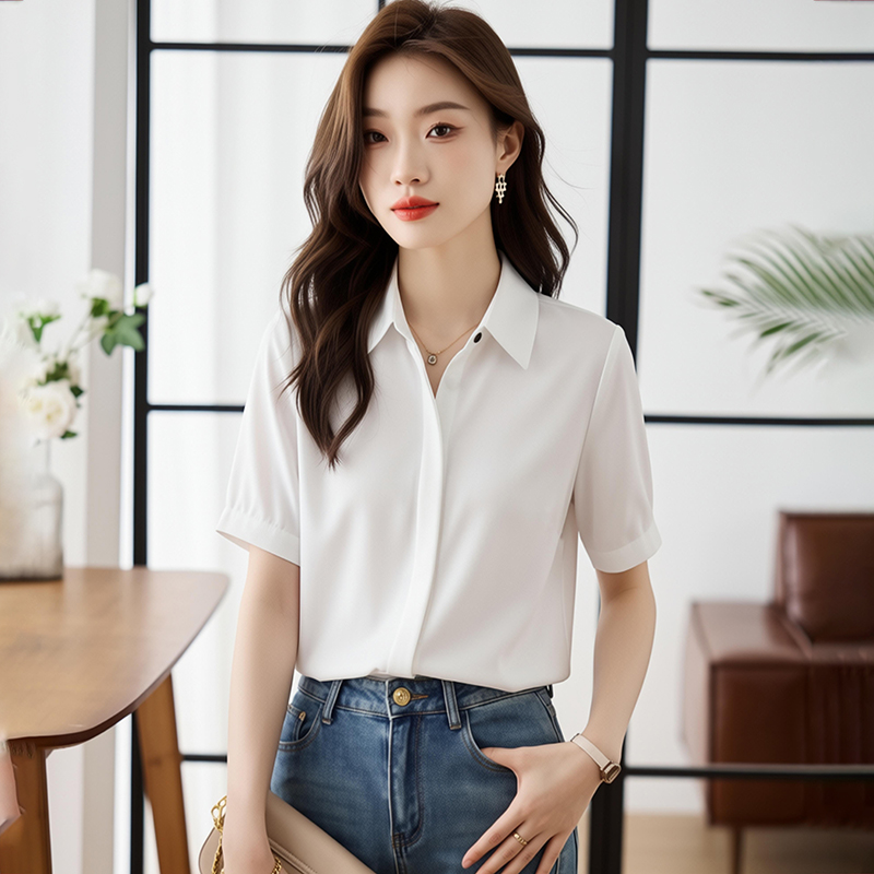 Summer short sleeve tops white shirt for women